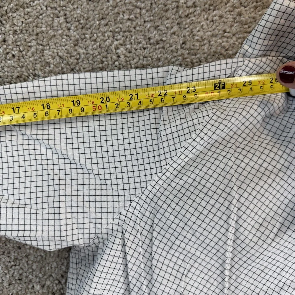 Banana Republic Dress Shirt Mens Large White Check Untucked Non Iron Long Sleeve